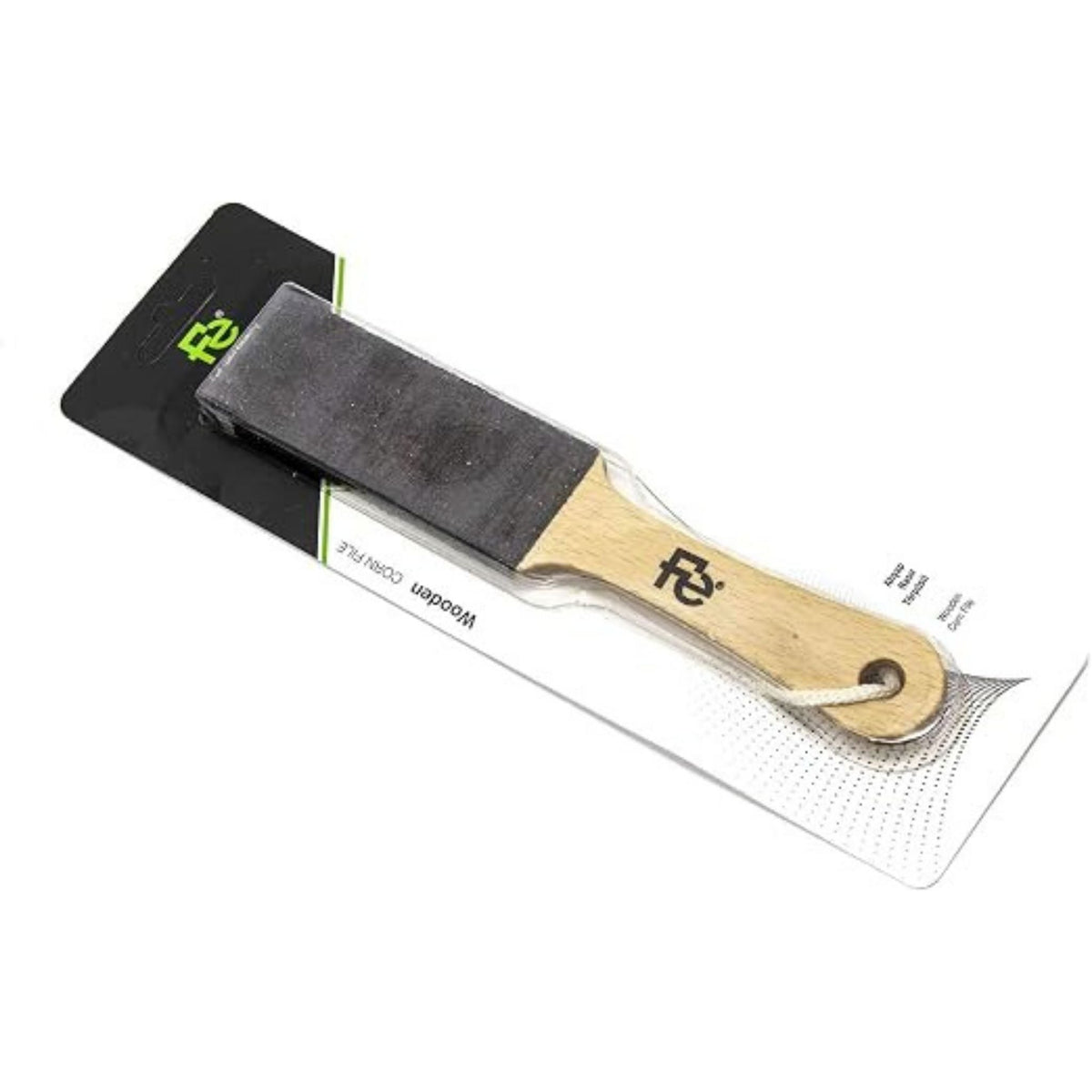 Refect Beauty wooden corn file with abrasive surface and hanging loop in original retail packaging for foot care.