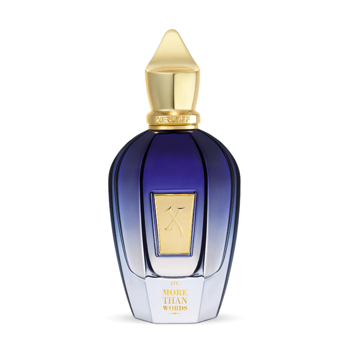 Refect Beauty Xerjoff More Than Words Eau de Parfum in a deep blue and silver glass bottle with a gold cap. Main image