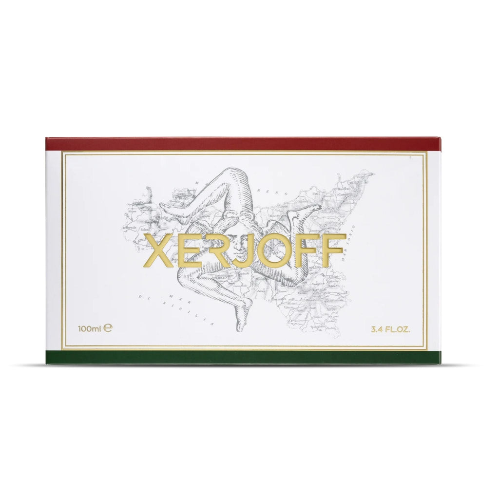 Refect Beauty Xerjoff Naxos 100ml eau de parfum box featuring a map of Sicily and gold branding on a white background