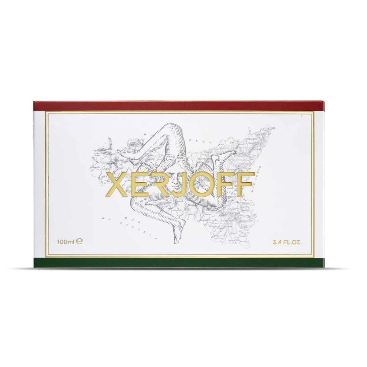 Refect Beauty Xerjoff Naxos 100ml eau de parfum box featuring a map of Sicily and gold branding on a white background