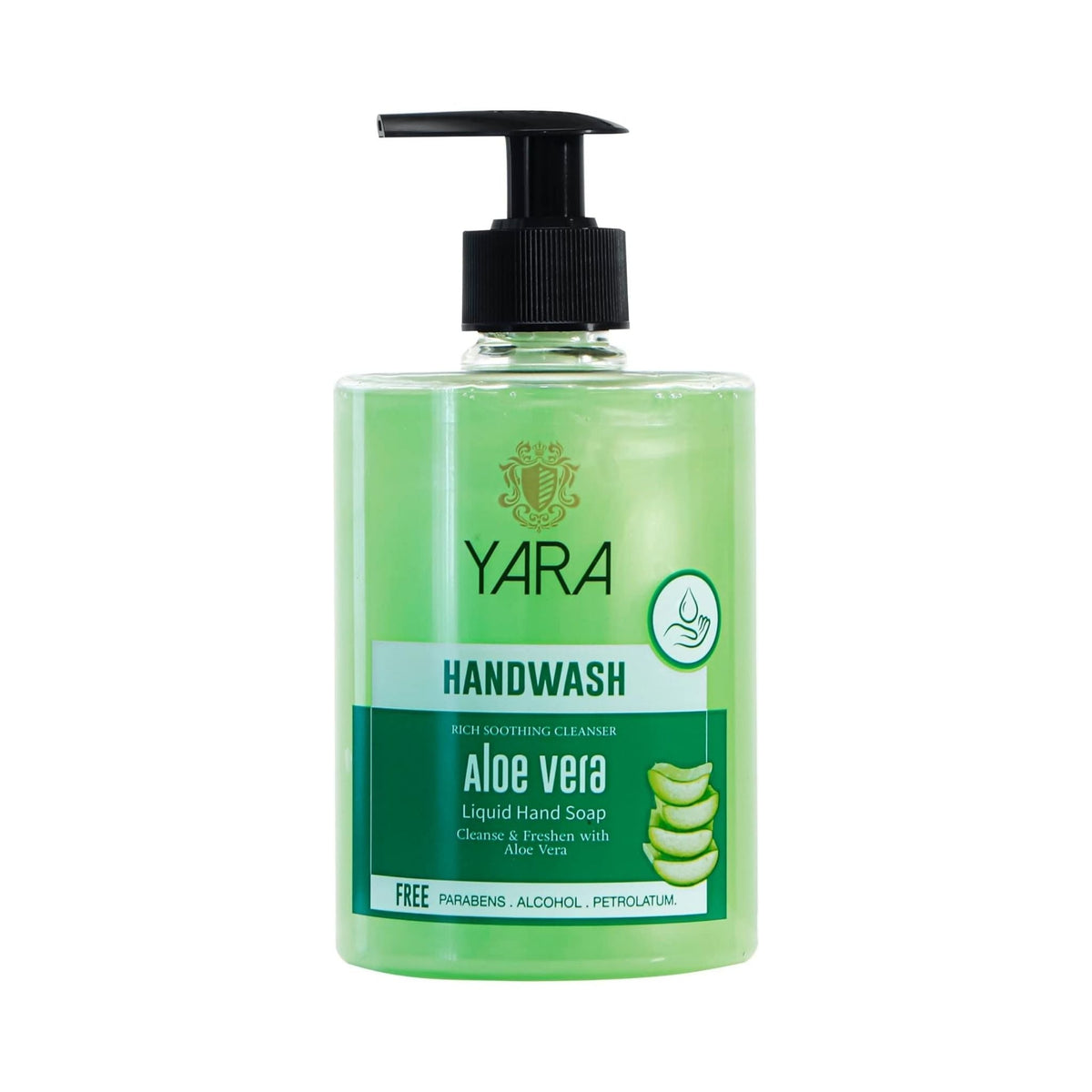 Refect Beauty YARA aloe vera liquid hand wash in a green pump bottle for gentle cleansing and soft skin. Main image