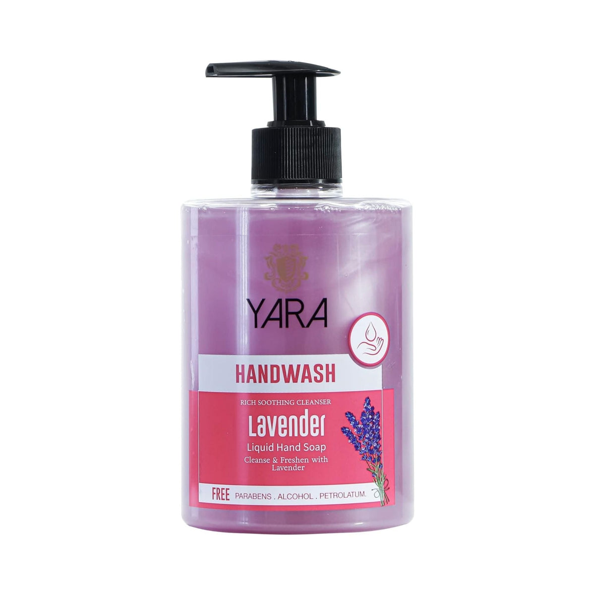 Refect Beauty YARA lavender liquid hand wash in a clear pump bottle with a purple floral label Main image