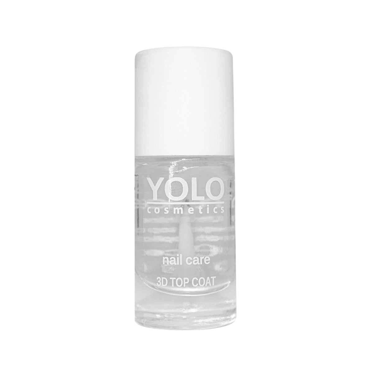 Refect Beauty Yolo 3D top coat nail polish in a clear glass bottle with a white cap for a high-shine gel finish. Main image