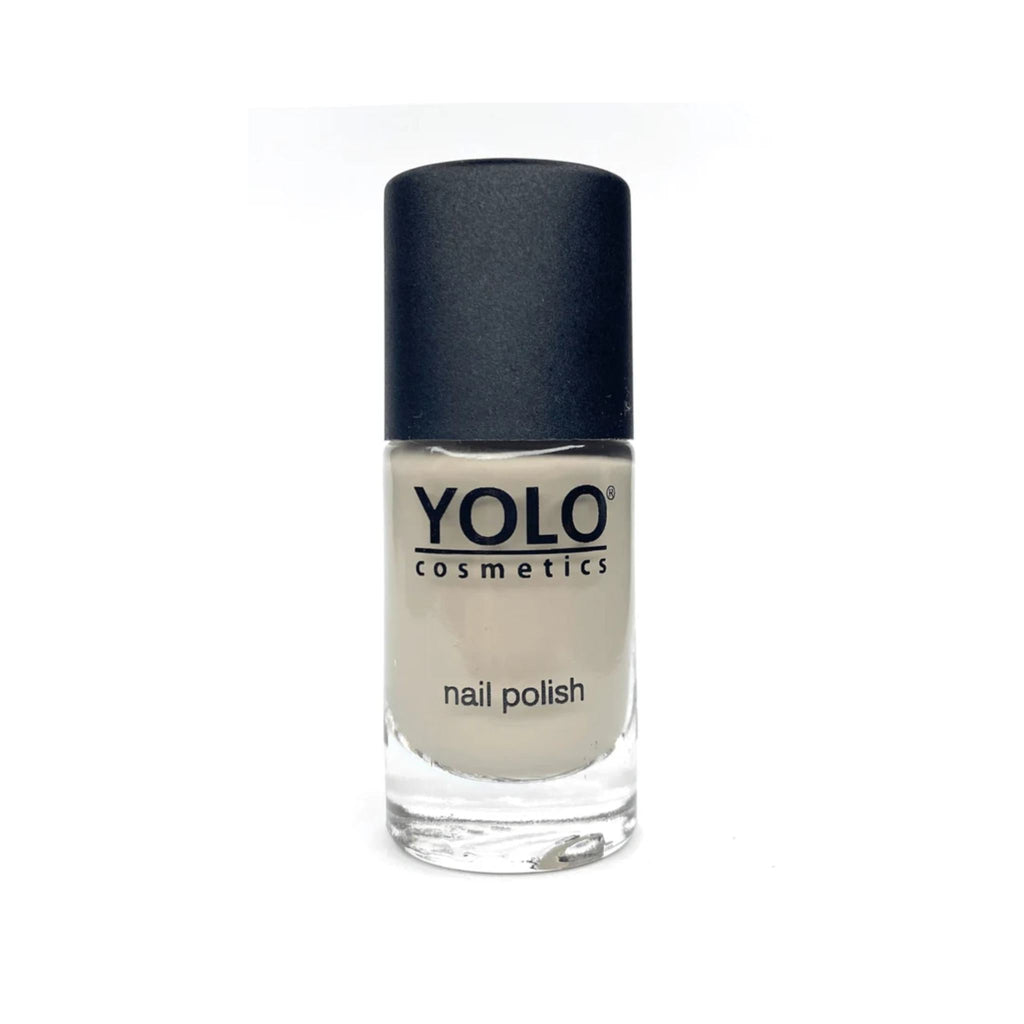 Refect Beauty Yolo nail polish bottle in a neutral beige shade with a black cap and high-gloss finish