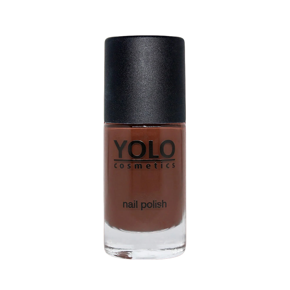 Refect Beauty Yolo creamy brown nail polish bottle with a smooth opaque finish for a classic manicure.