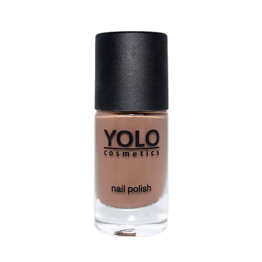 Refect Beauty Yolo Nail Polish Creamy in a neutral brown shade with a smooth, glossy finish in a glass bottle.