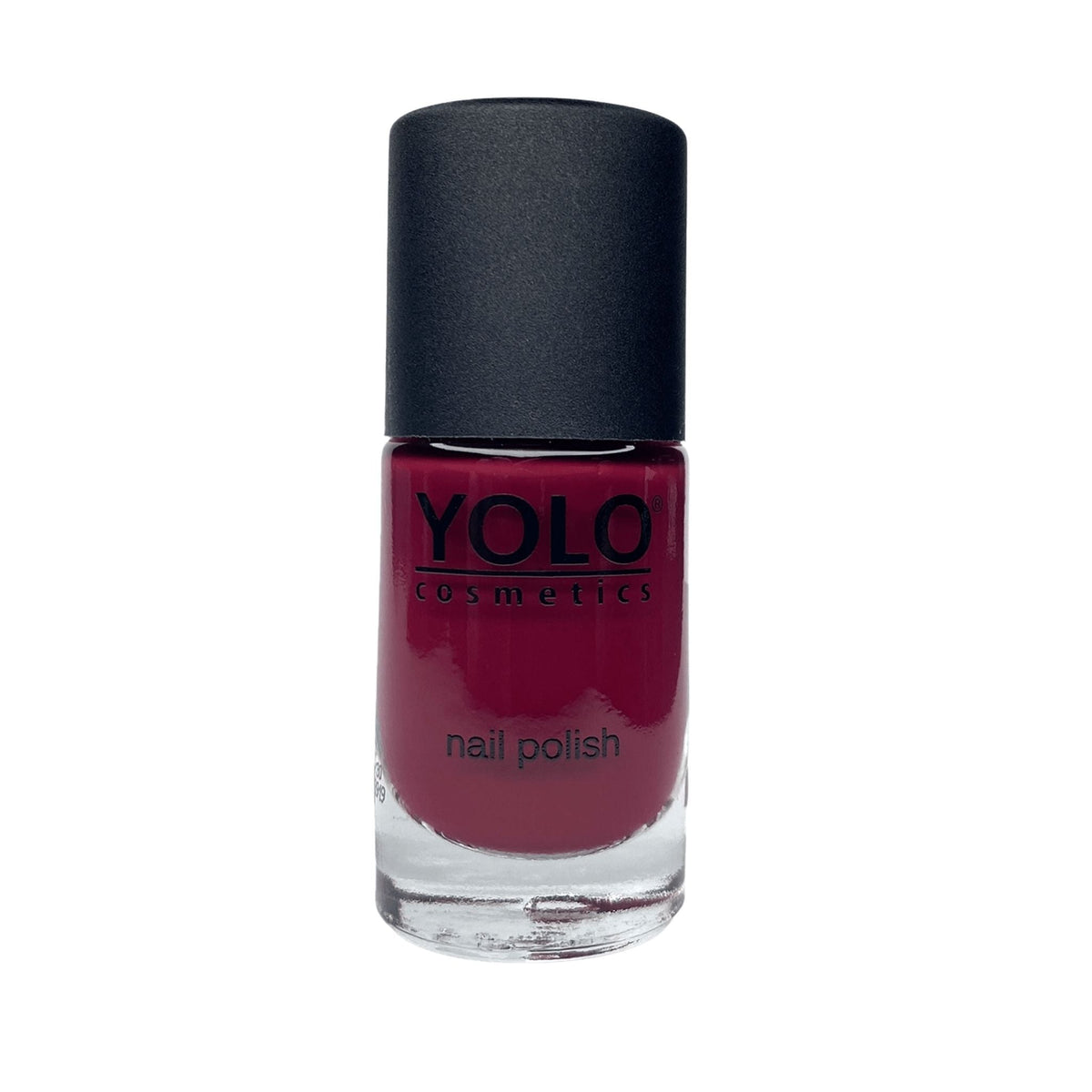 Refect Beauty Yolo Limited Edition nail polish in a deep burgundy red shade with a glossy finish in a glass bottle. Main image