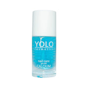 Refect Beauty Yolo Calcium nail care treatment in a clear glass bottle with a blue gel formula for strengthening nails