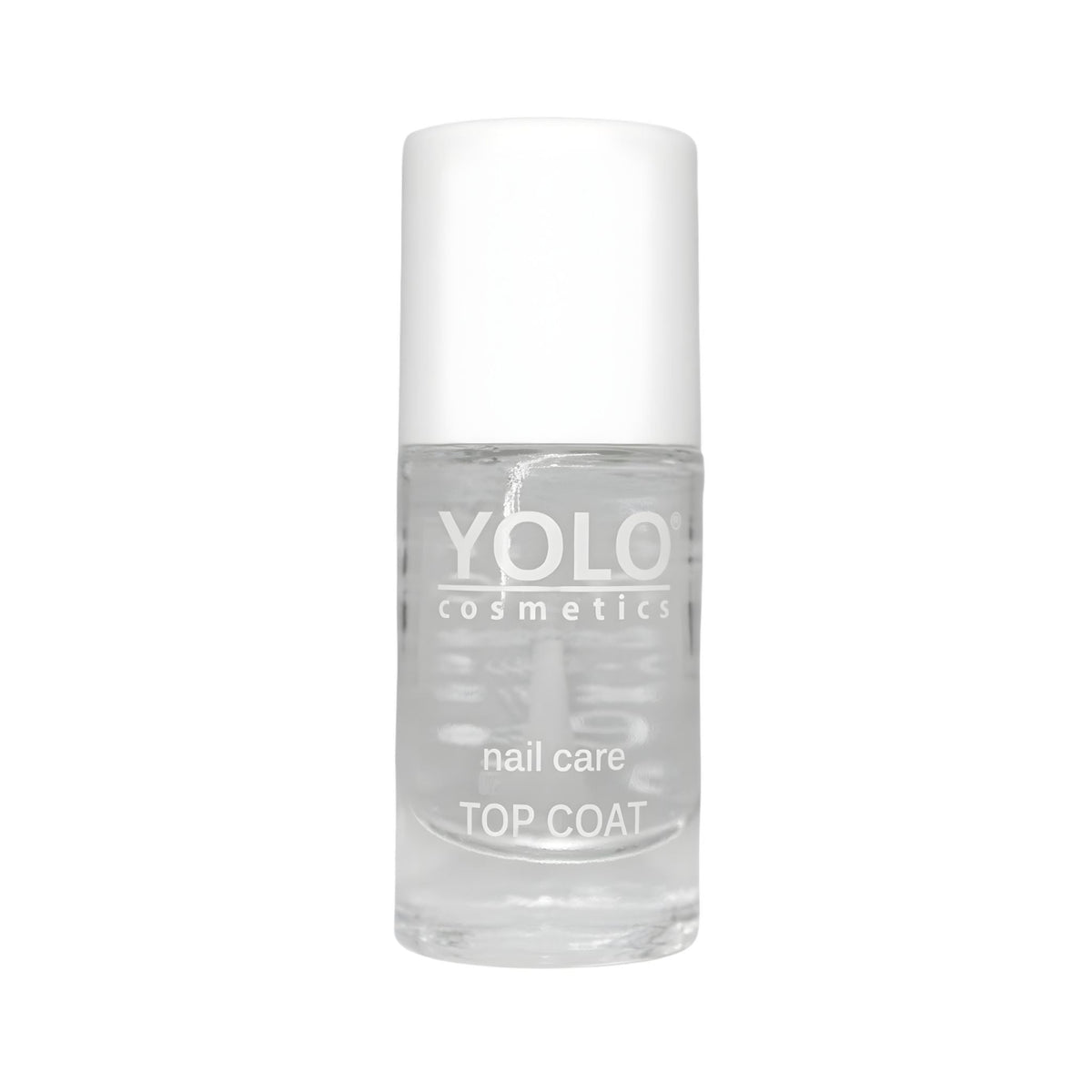 Refect Beauty YOLO clear nail top coat and base coat in a glass bottle with a white cap for a high-gloss finish. Main image