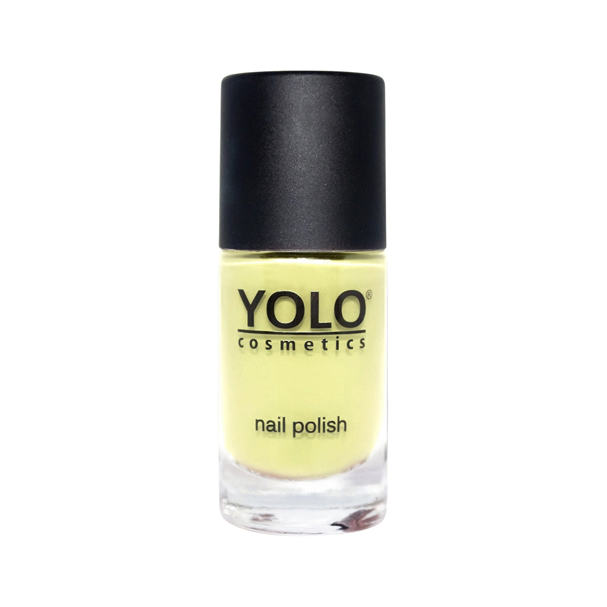 Refect Beauty Yolo creamy pale yellow nail polish in a glass bottle with a black cap for a glossy manicure finish. 236