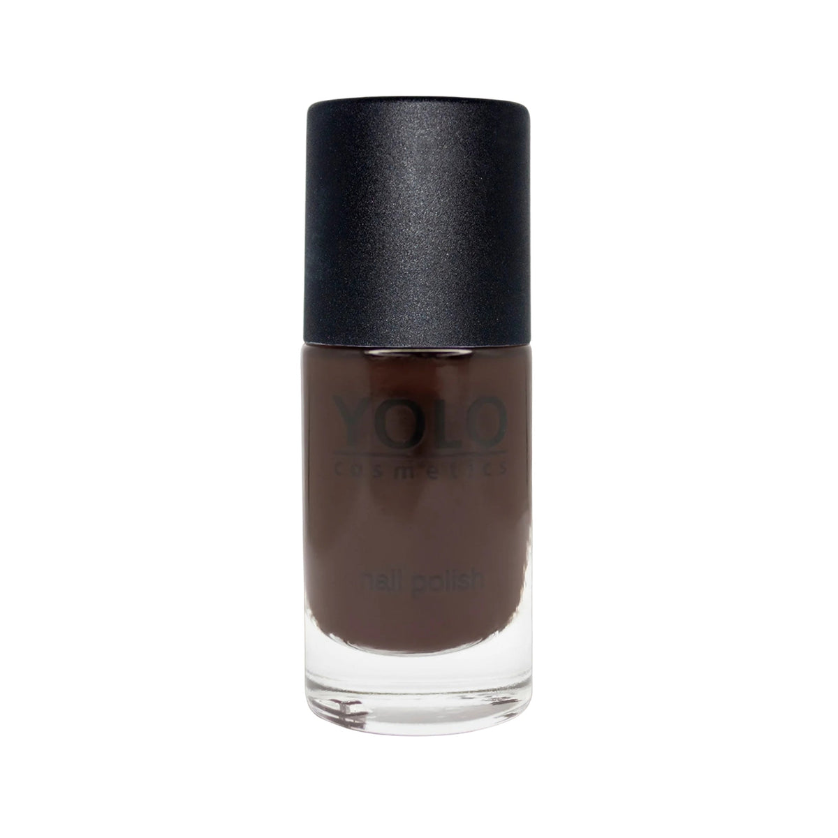 Refect Beauty Yolo Nail Polish in a deep brown creamy shade with a sleek black cap in a glass bottle. 197