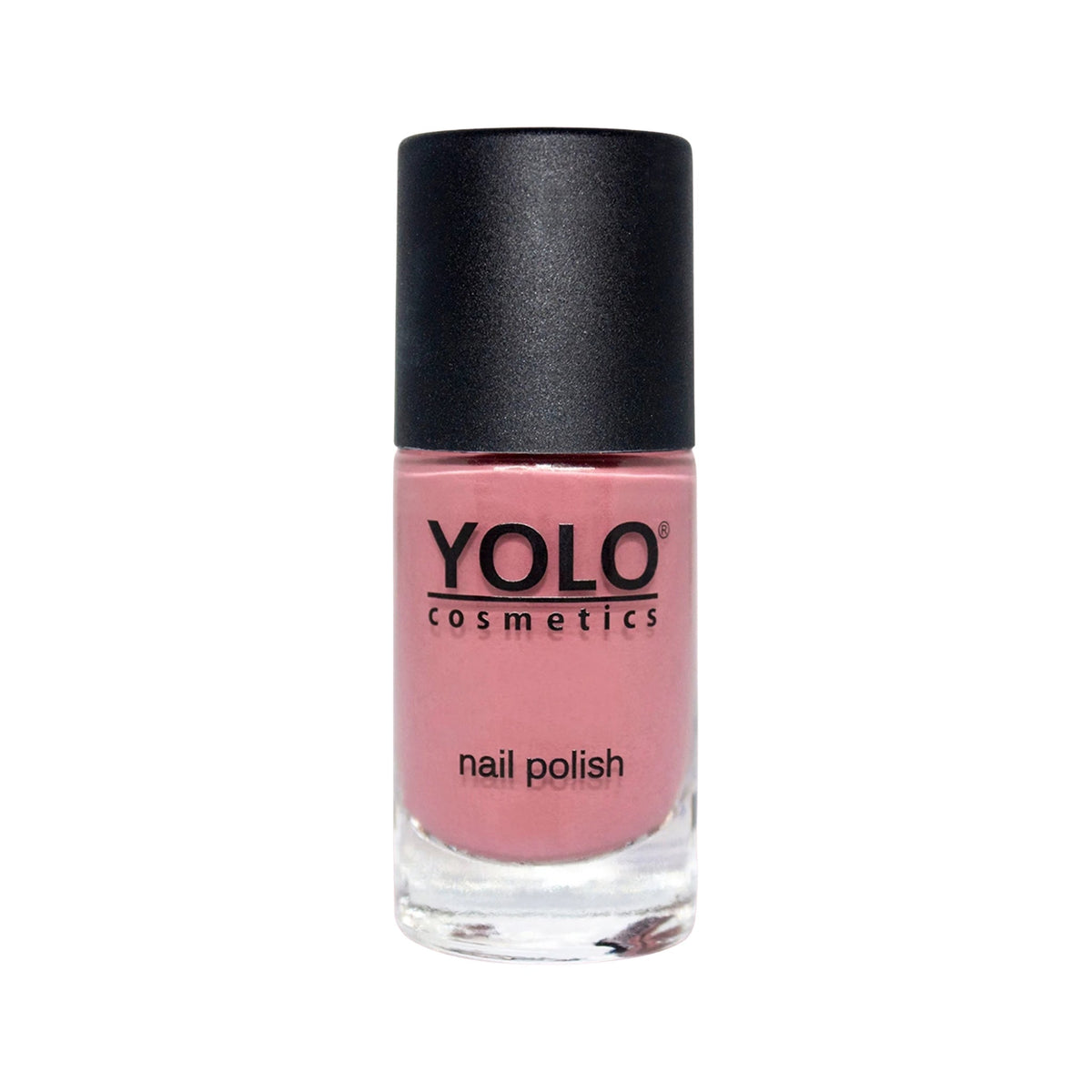 Refect Beauty Yolo Nail Polish in a dusty rose creamy shade with a black cap in a clear glass bottle. 170