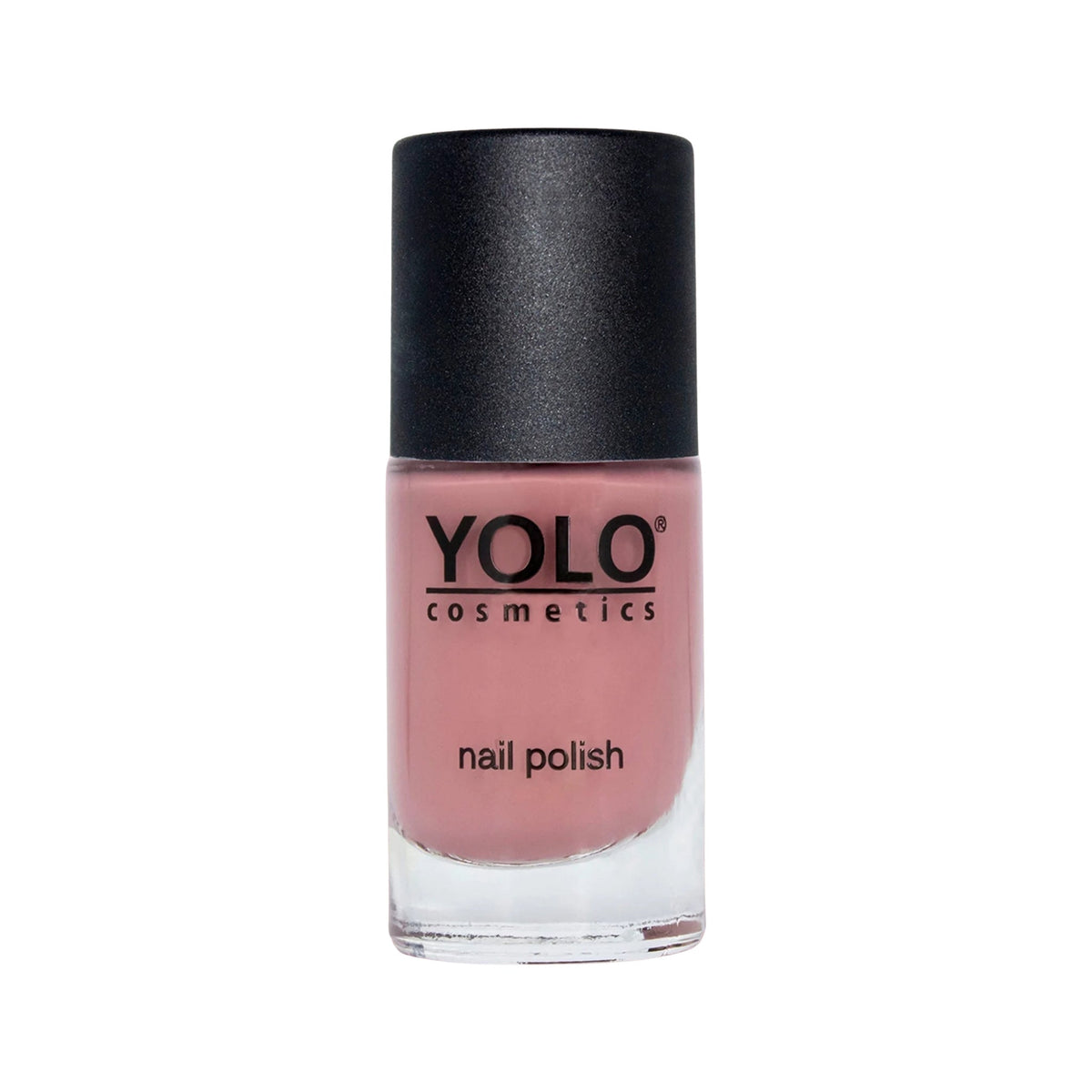 Refect Beauty Yolo Nail Polish in a dusty rose creamy shade with a sleek black cap in a glass bottle. 128