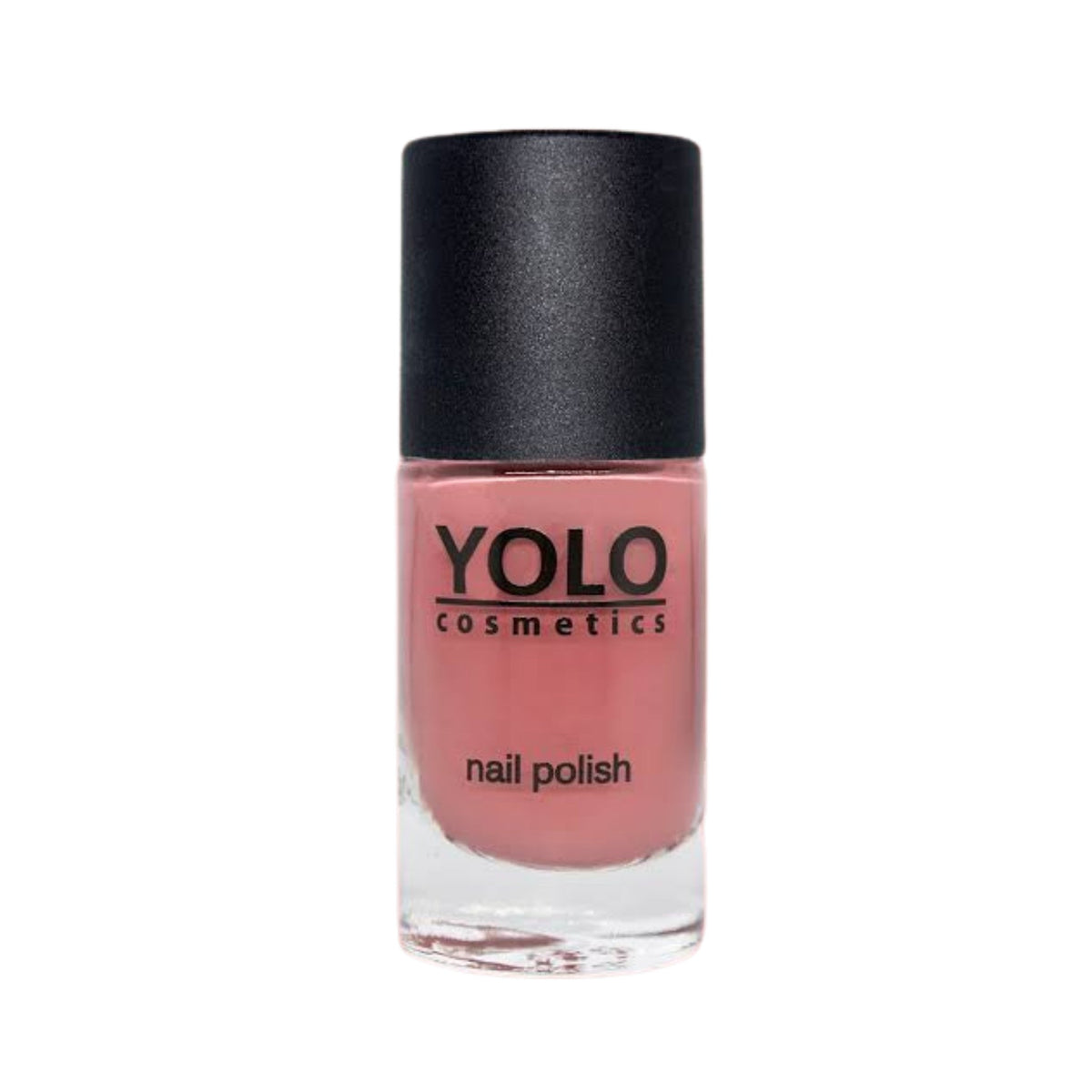 Refect Beauty Yolo Nail Polish in a soft dusty rose creamy shade with a sleek black cap in a glass bottle. 129