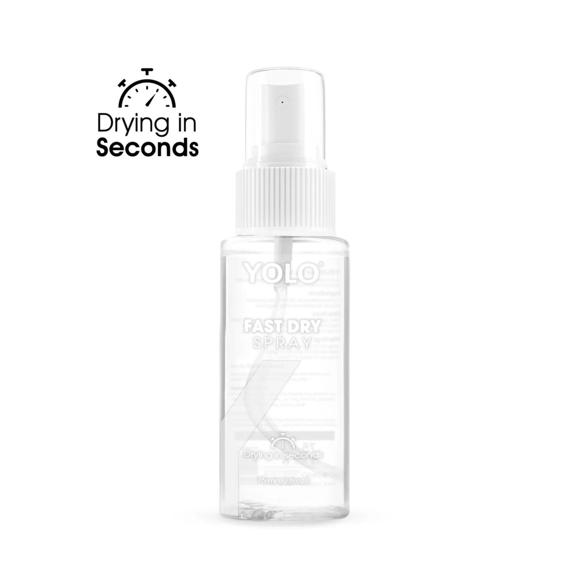 Refect Beauty Yolo Fast Dry Spray in a clear 75ml bottle for quick-drying nail polish with nourishing Vitamin E