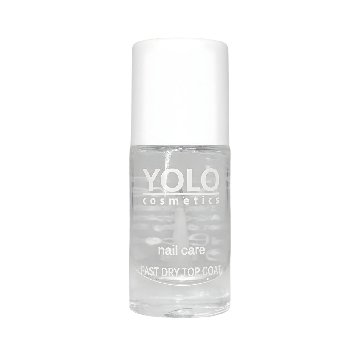 Refect Beauty Yolo clear fast dry top coat nail polish in a glass bottle with a white cap for a glossy finish. Main image