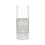 Refect Beauty Yolo clear fast dry top coat nail polish in a glass bottle with a white cap for a glossy finish.