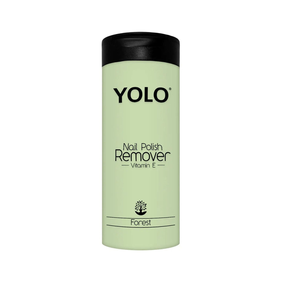 Refect Beauty Yolo Forest nail polish remover bottle with Vitamin E in a light green container with a black cap