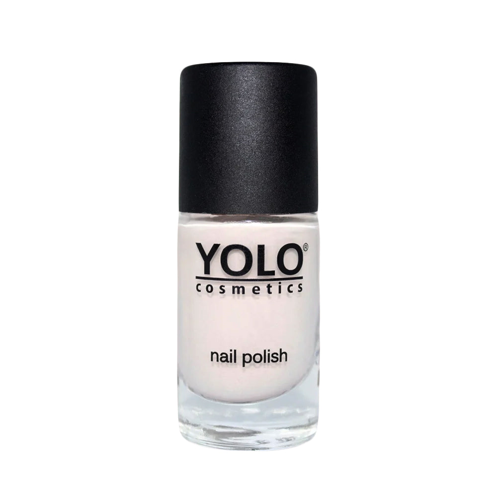 Refect Beauty Yolo French nail polish in a sheer nude shade with a glossy finish in a glass bottle.