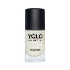 Refect Beauty Yolo glitter nail polish in a clear glass bottle with a black cap, featuring a sparkling finish.