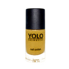 Refect Beauty Yolo Nail Polish in a creamy golden yellow shade with a smooth, opaque finish in a glass bottle.