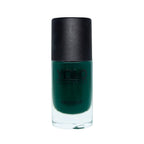 Refect Beauty Yolo Nail Polish in a deep forest green shade with a smooth, glossy creamy finish in a glass bottle.