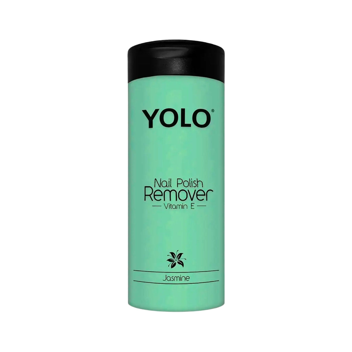 Refect Beauty YOLO jasmine scented nail polish remover bottle with Vitamin E in a light green container.