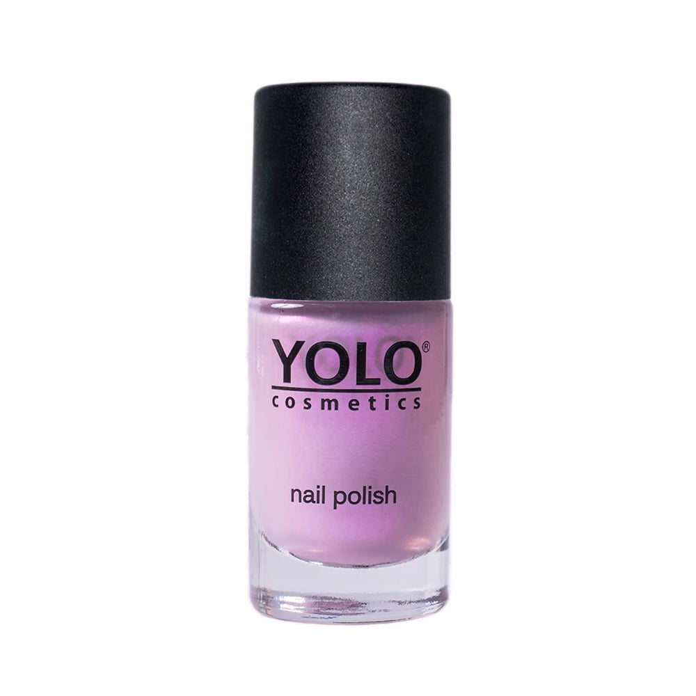 Refect Beauty Yolo Galaxies nail polish in a soft lavender shade with a shimmering finish in a glass bottle.