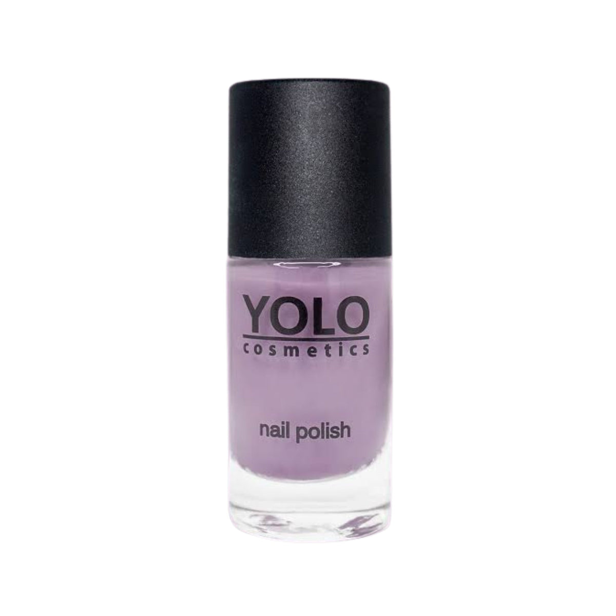 Refect Beauty Yolo shimmer nail polish in a soft lavender purple shade with a black cap in a glass bottle.
