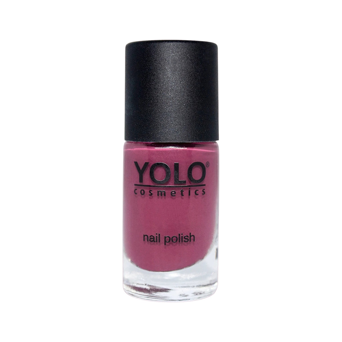 Refect Beauty Yolo Nail Polish in a rich mauve-pink creamy shade with a black cap in a glass bottle. 204