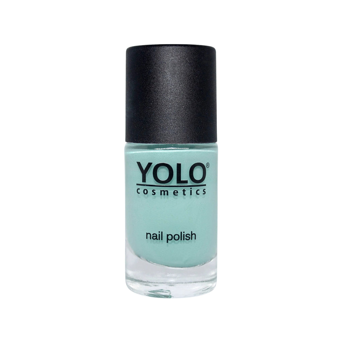 Refect Beauty Yolo Nail Polish in a creamy light mint green shade with a black cap in a glass bottle. 172