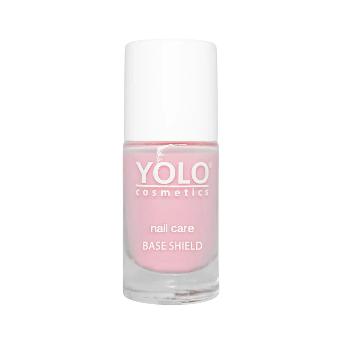 Refect Beauty Yolo Nail Care Base Shield in a clear glass bottle with a white cap for strengthening natural nails. Main image