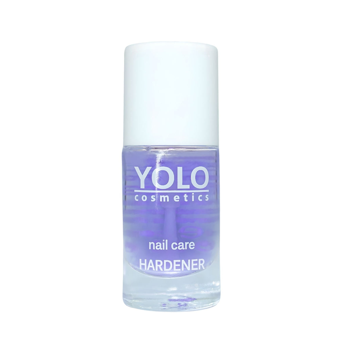 Refect Beauty Yolo nail hardener treatment in a clear bottle with a white cap for strengthening and protecting nails.