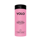 Refect Beauty YOLO nail polish remover in a pink bottle with black cap, scented with cotton candy and Vitamin E.