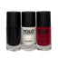 Refect Beauty Yolo Minnie Mouse nail polish set featuring three 10ml bottles in black, white, and red glossy shades.