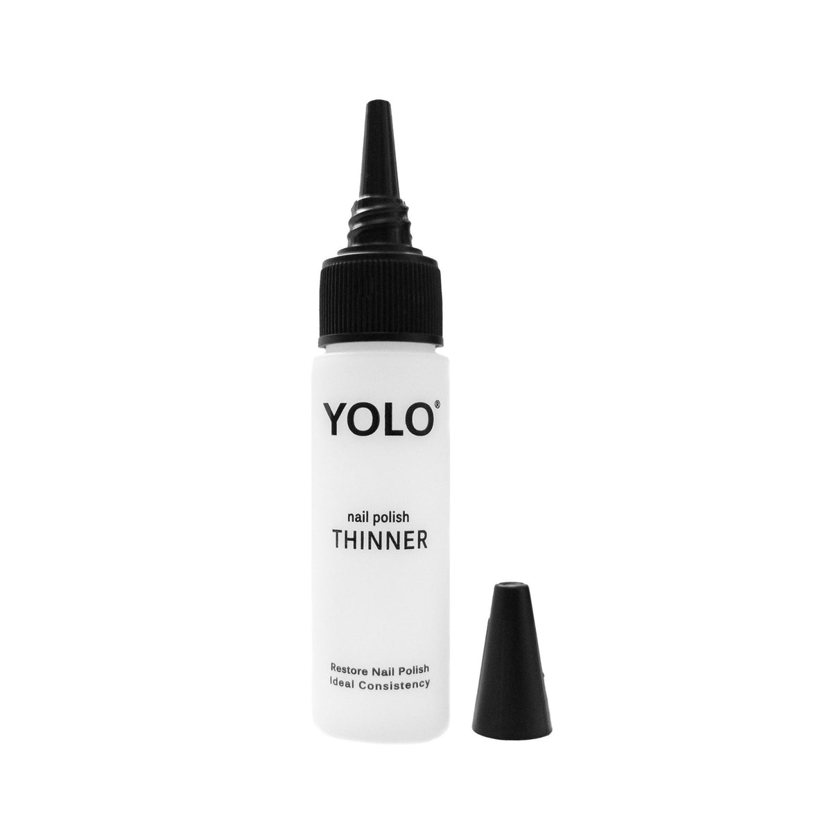 Refect Beauty Yolo nail polish thinner in a white squeeze bottle with a black precision dropper cap