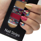 Refect Beauty Yolo Nail Strips featuring a colorful geometric stained glass pattern with gold glitter accents.