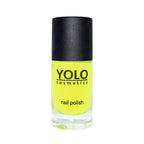 Refect Beauty Yolo neon yellow nail polish in a clear glass bottle with a black cap for a vibrant glossy finish.