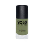 Refect Beauty Yolo Nail Polish in a creamy olive green shade with a smooth, glossy finish in a glass bottle.