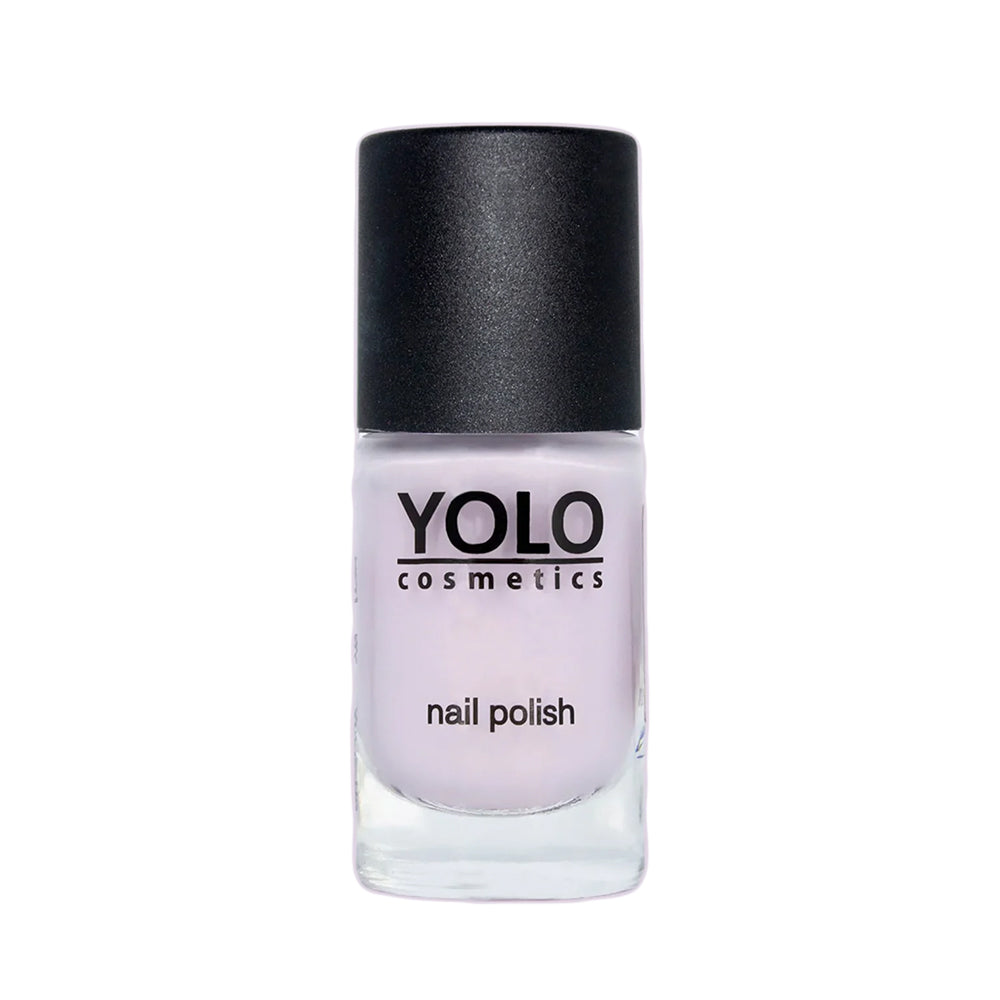 Refect Beauty Yolo pastel lavender nail polish in a clear glass bottle with a matte black cap.