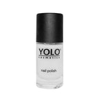Refect Beauty Yolo pastel white nail polish in a clear glass bottle with a black cap for a glossy manicure finish