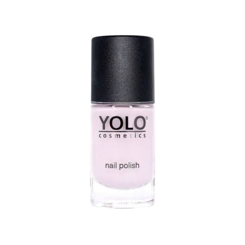 Refect Beauty YOLO nail polish in a soft pastel pink shade with a high-gloss finish in a clear glass bottle.