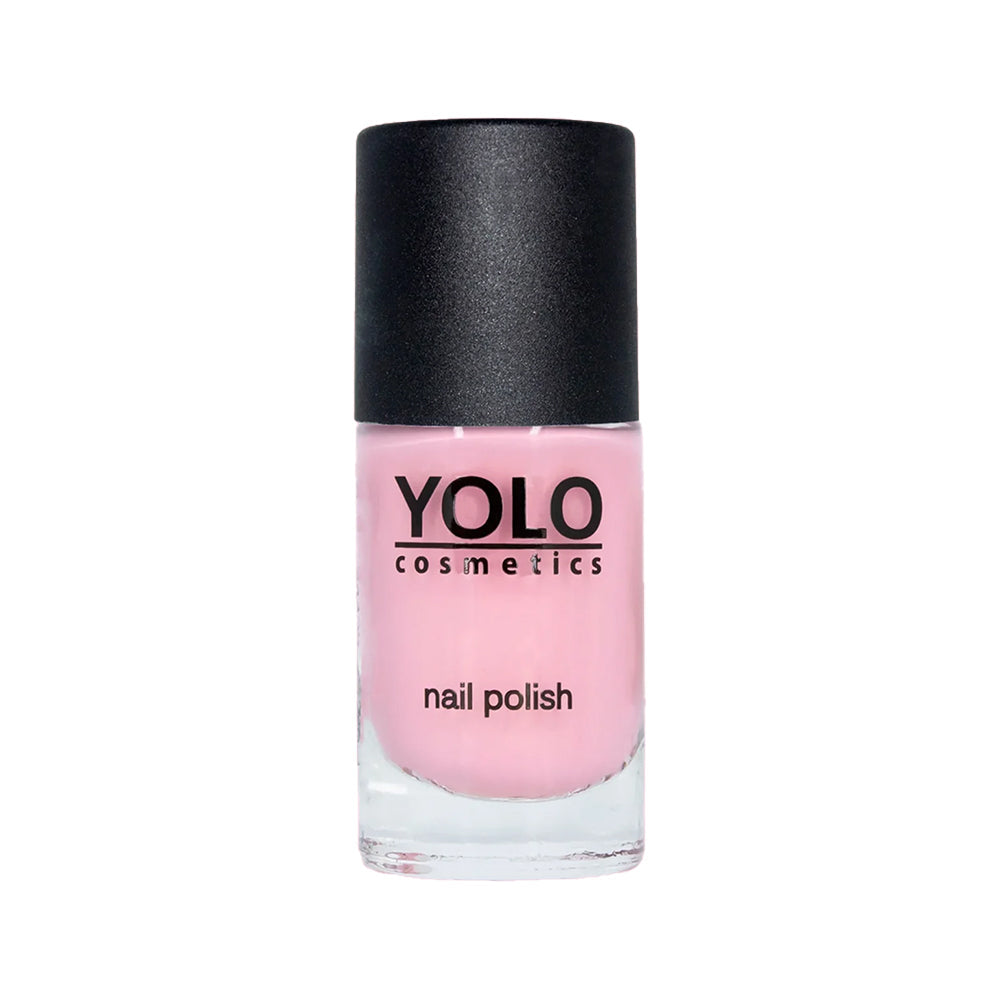 Refect Beauty Yolo pastel pink nail polish in a glass bottle with a black cap for a glossy manicure finish.
