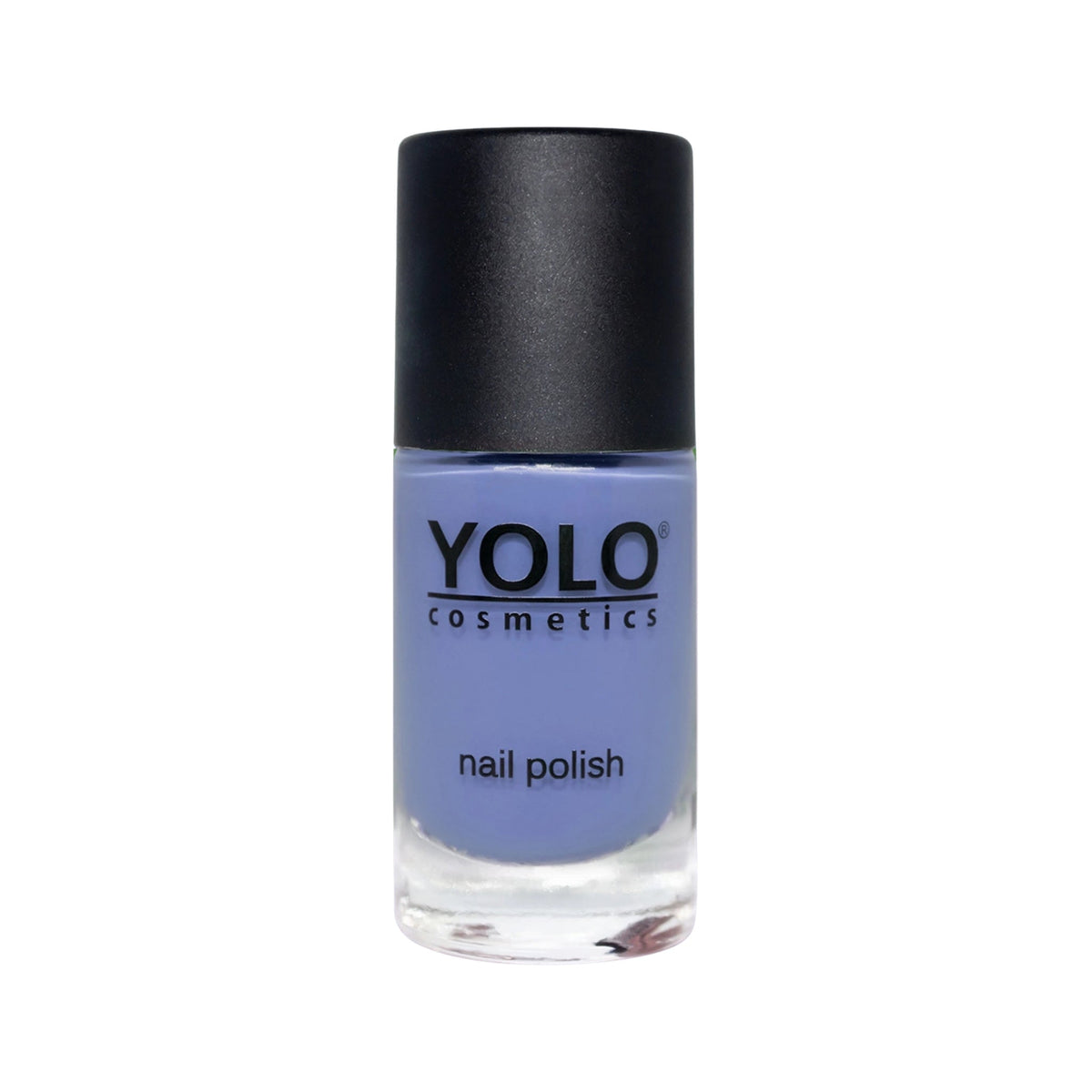 Refect Beauty Yolo creamy periwinkle blue nail polish in a glass bottle with a black cap. 241