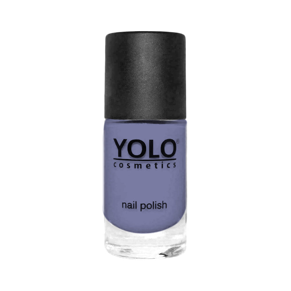 Refect Beauty Yolo creamy nail polish in a soft periwinkle purple shade with a glossy finish in a glass bottle.