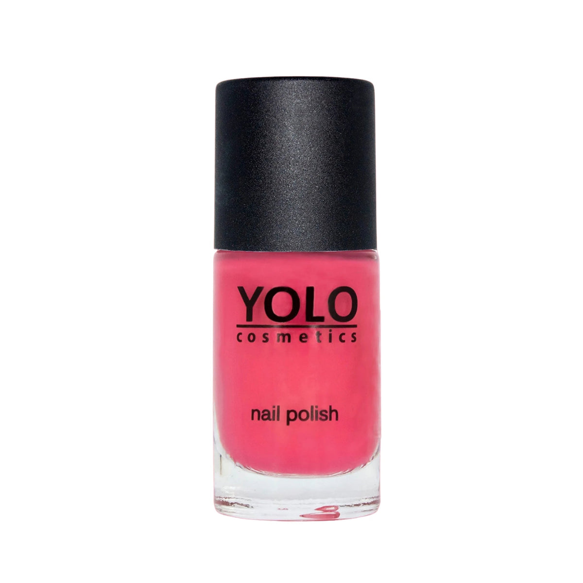 Refect Beauty Yolo Nail Polish in a vibrant pink creamy shade in a glass bottle with a black cap. 113