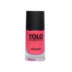 Refect Beauty YOLO nail polish in a vibrant pink shade with a high-gloss finish in a clear glass bottle.