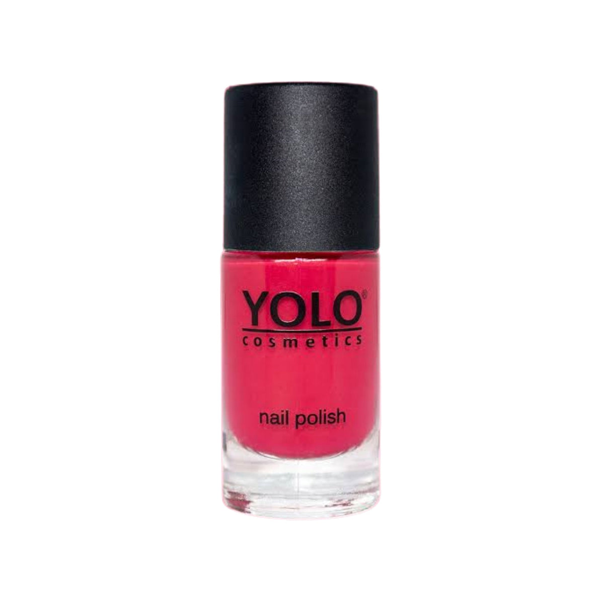 Refect Beauty Yolo Nail Polish in a vibrant pink creamy shade with a sleek black cap in a glass bottle 114