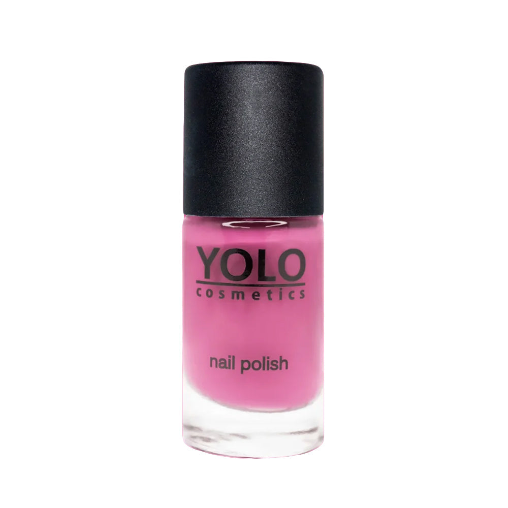 Refect Beauty Yolo creamy pink nail polish in a glass bottle with a black cap for a smooth glossy finish.