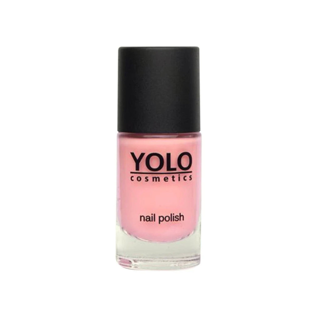 Refect Beauty Yolo nail polish in a soft pink shade with a high-gloss finish in a clear glass bottle